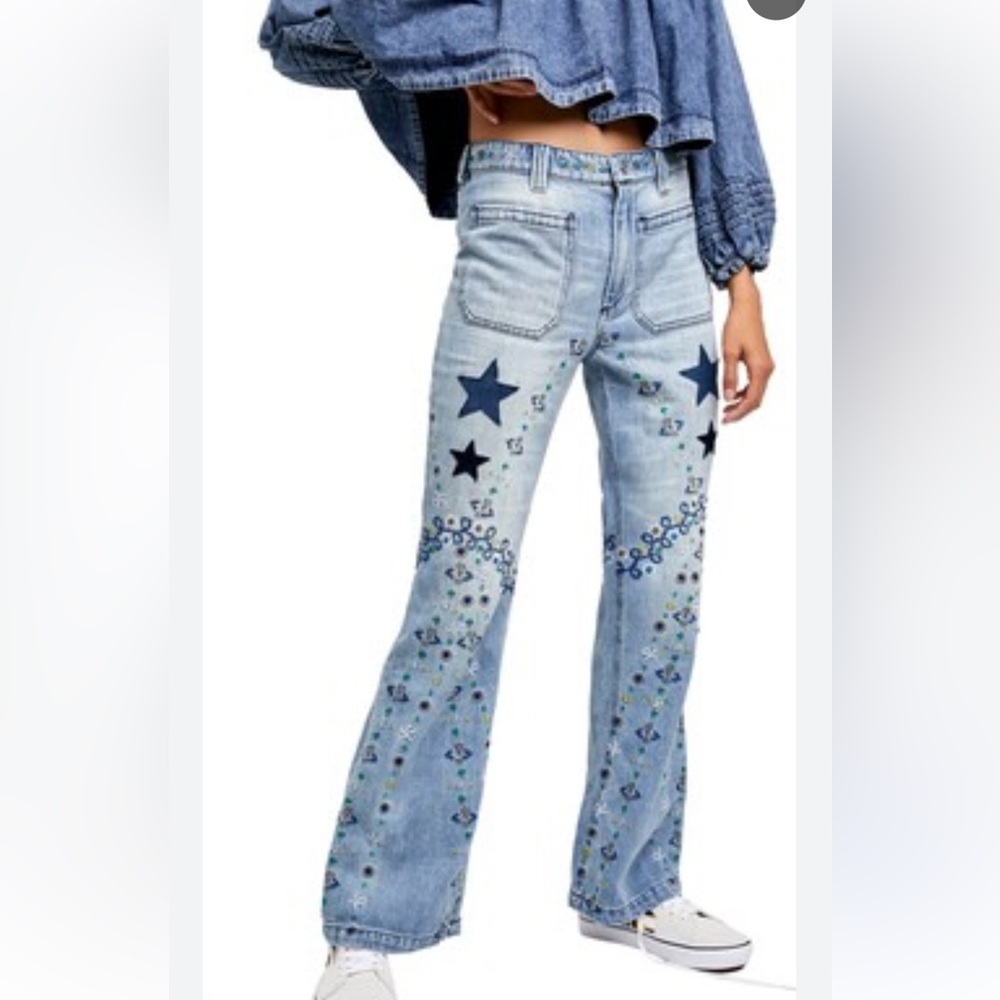 Free People Delphine sz30 embroidered jeans. - Picture 3 of 13